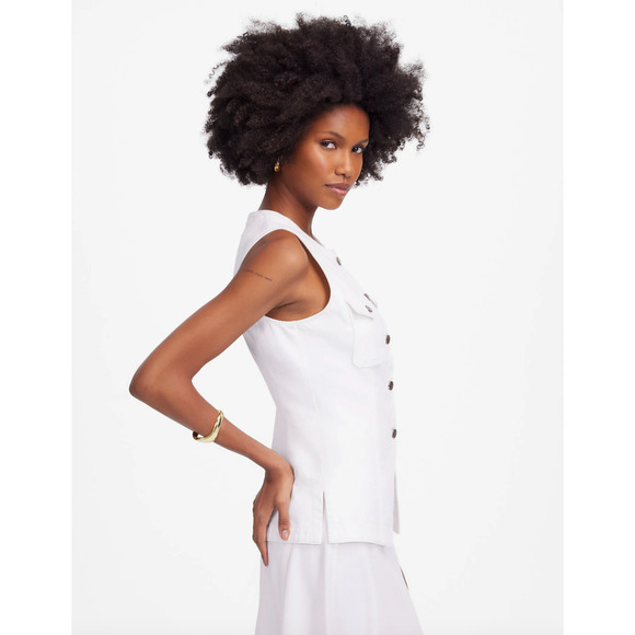 Madewell Denim High Crewneck Vest Tile White Minimalist Utility Pocket US 12 NWT - Picture 3 of 14